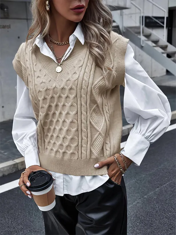 Heidi-Mode | Mouwloos Gebreid Vest Met V-Halslijn