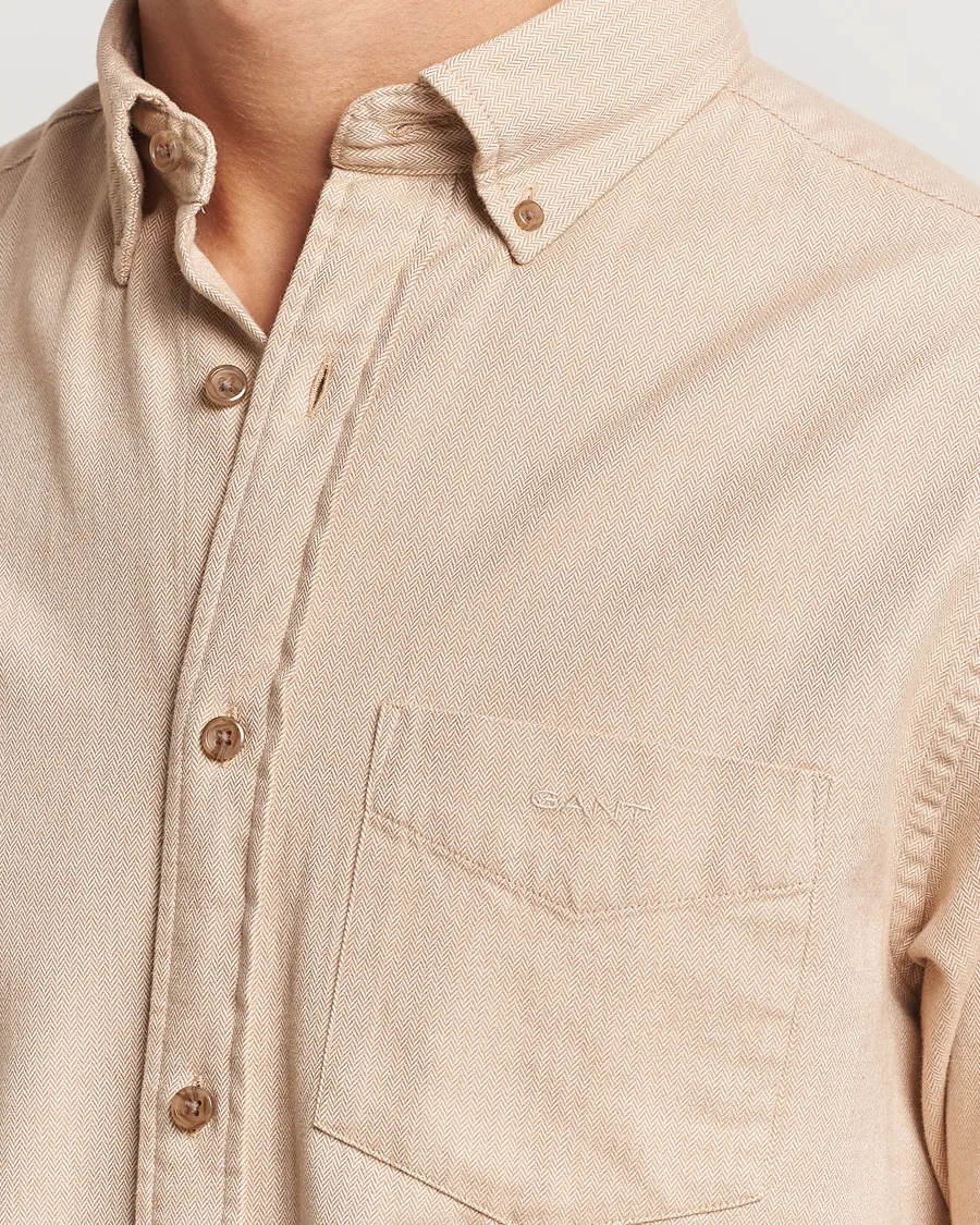 Regular Herringbone Flannel Shirt Caramel Beige